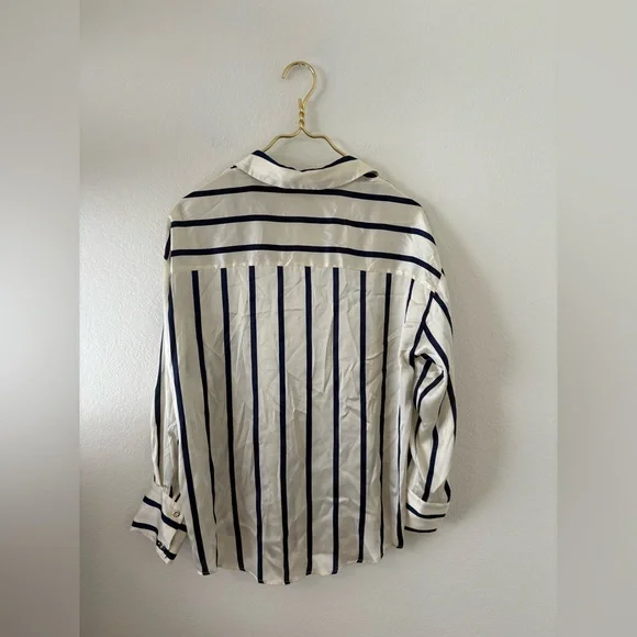 Zara womens Cream and navy Striped blouse - Picture 2 of 5